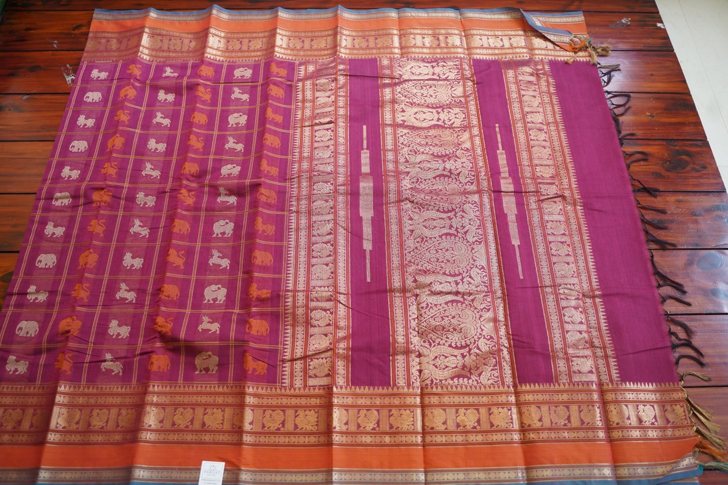 Magenta Pink Kanchi handloom Cotton  Saree With Zari Border PC11584