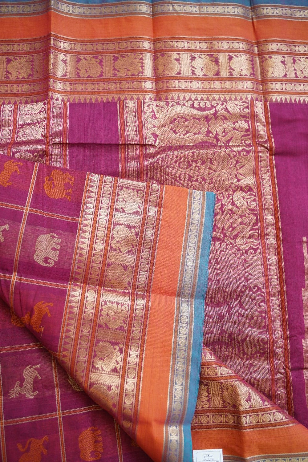 Magenta Pink Kanchi handloom Cotton  Saree With Zari Border PC11584