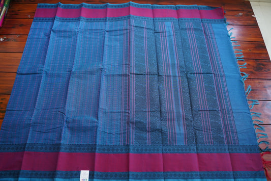 Anandha Blue Lakshadeepam   Kanchi handloom Cotton  Saree With Cotton  Border PC11576