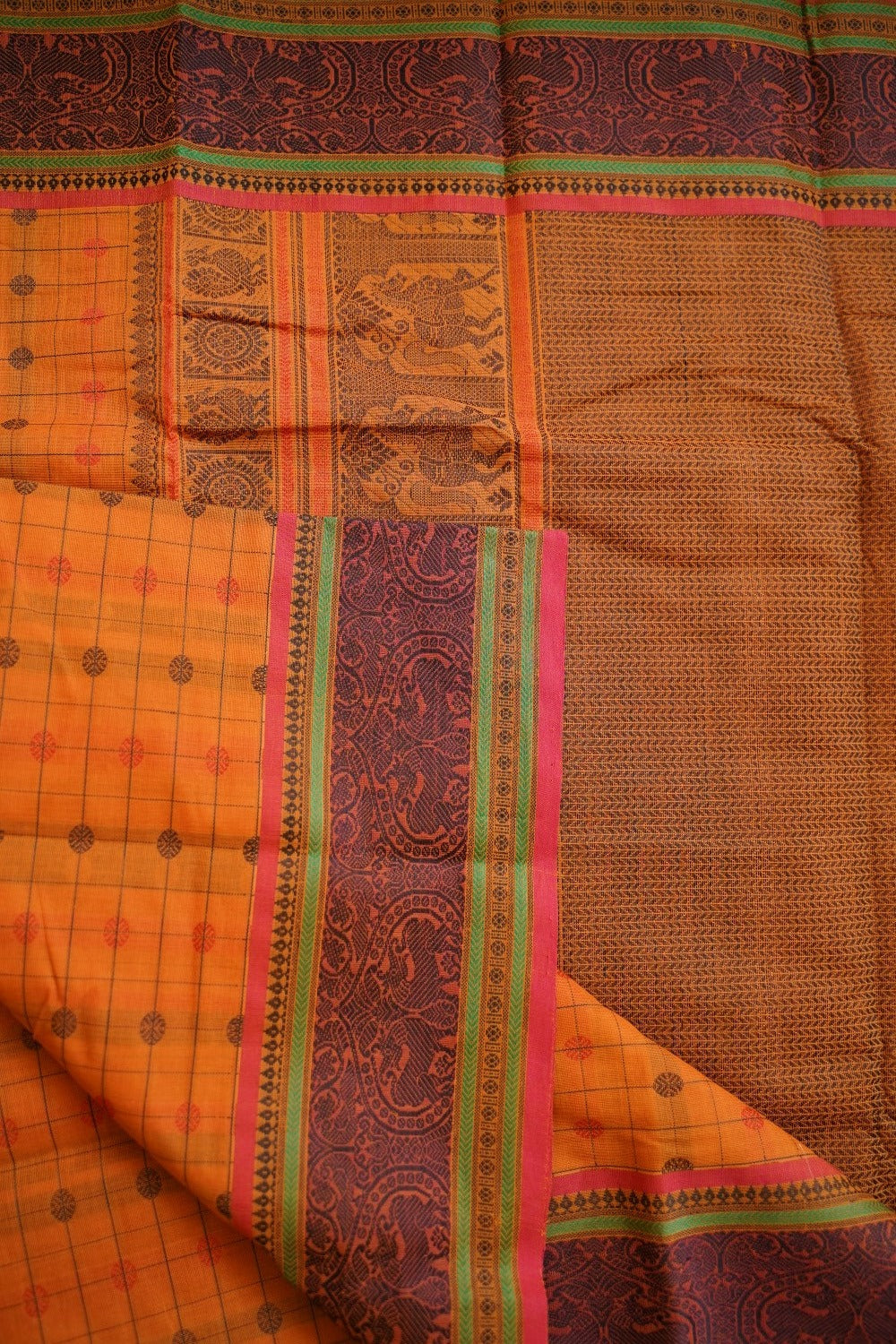 Yellow 1000 Butta  Kanchi handloom Cotton  Saree With Cotton  Border PC11588