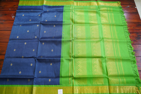 Blueish Grey  Buttas Kanchi Silk Cotton Saree With Zari  Border PC11327