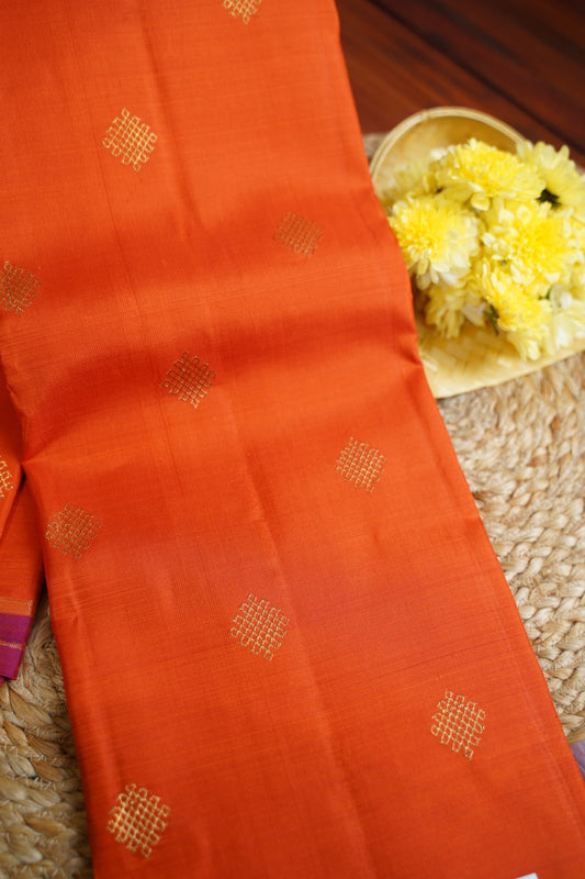 Orange Kolam Butta Pure Kanchi Silk Saree PC11611
