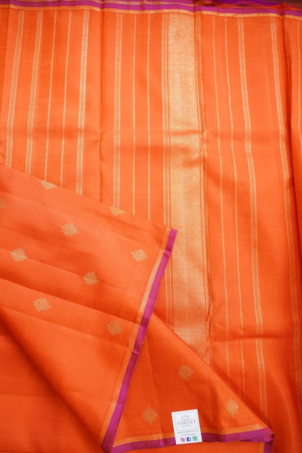 Orange Kolam Butta Pure Kanchi Silk Saree PC11611