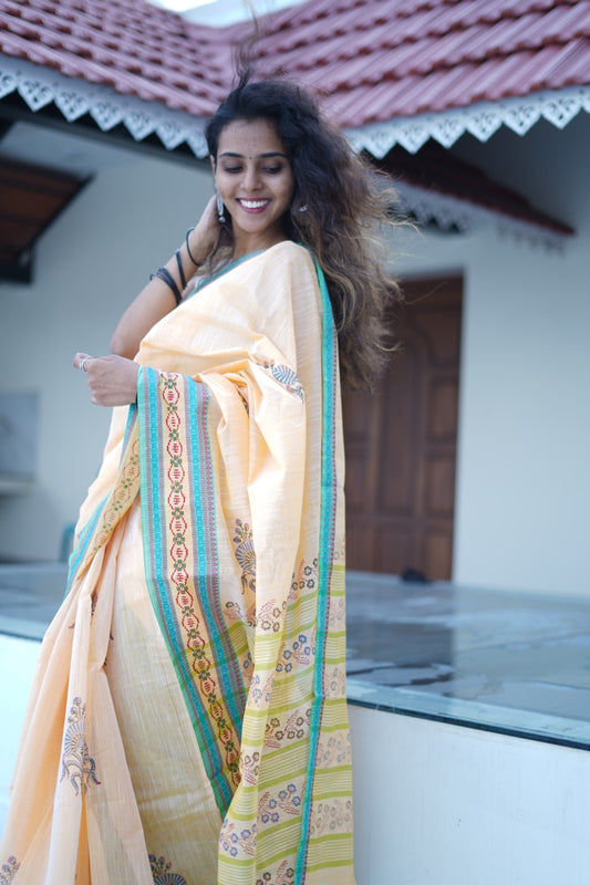 Block Printed Chettinad Cotton Saree PC14703