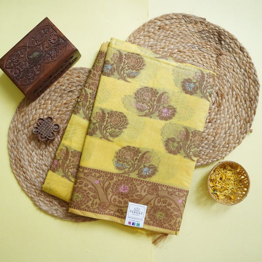 Lemom Yellow Banarasi cotton Saree PC11646
