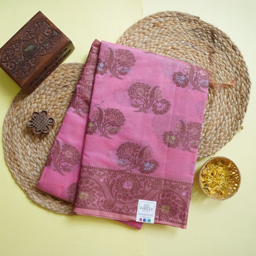 Baby Pink Banarasi cotton Saree PC11647