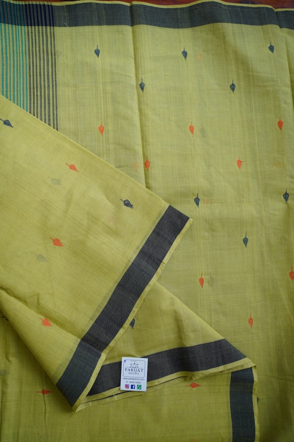 green buttas Ponduru handloom Cotton Saree PC11655