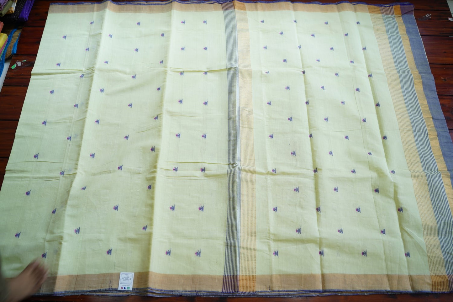 Pastel Lime Green buttas  Ponduru handloom Cotton Saree PC11665