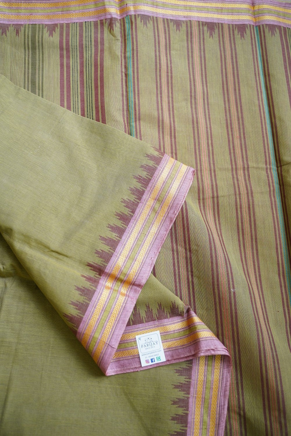 Green Gram Ponduru handloom Cotton Saree PC11656