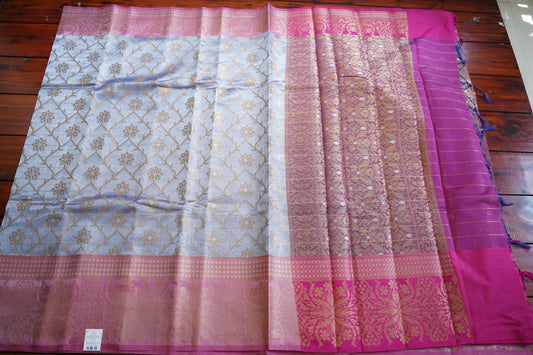 Silver Blue Banarasi Tissue Silk Saree  PC11651