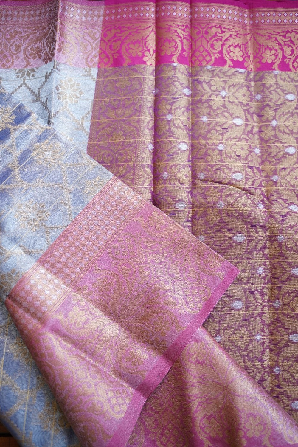 Silver Blue Banarasi Tissue Silk Saree  PC11651