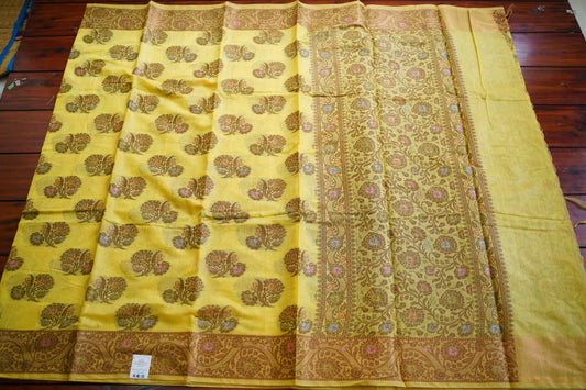 Lemom Yellow Banarasi cotton Saree PC11646