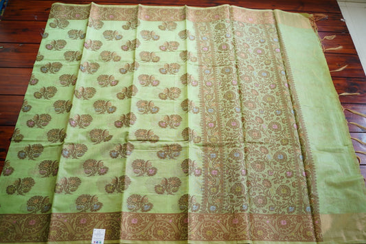 Green Banarasi cotton Saree  PC11649