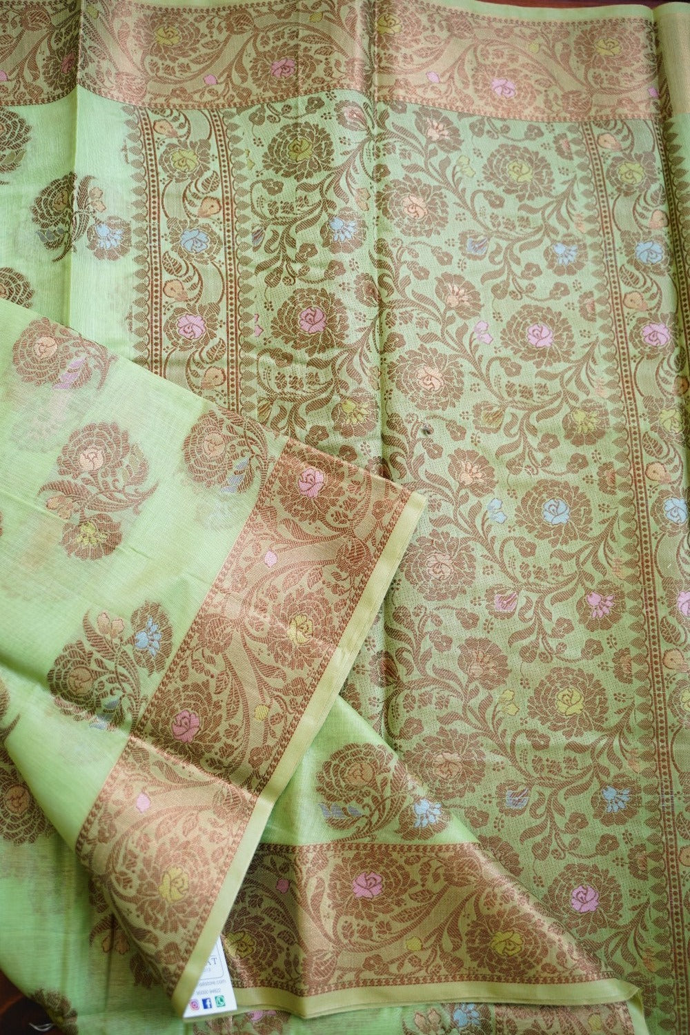 Green Banarasi cotton Saree  PC11649