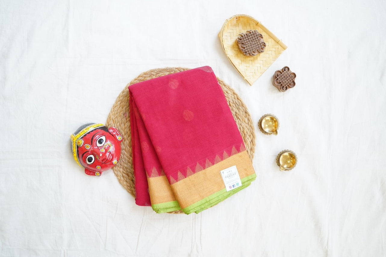 Red Jamdani  Ponduru handloom Cotton Saree PC11591