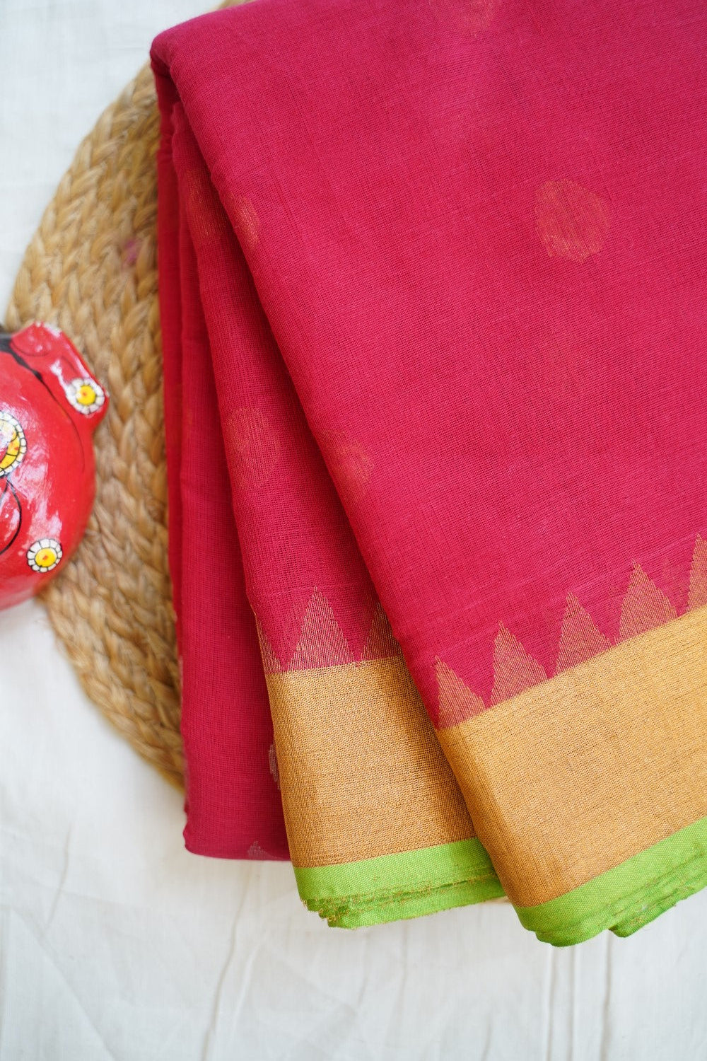 Red Jamdani  Ponduru handloom Cotton Saree PC11591