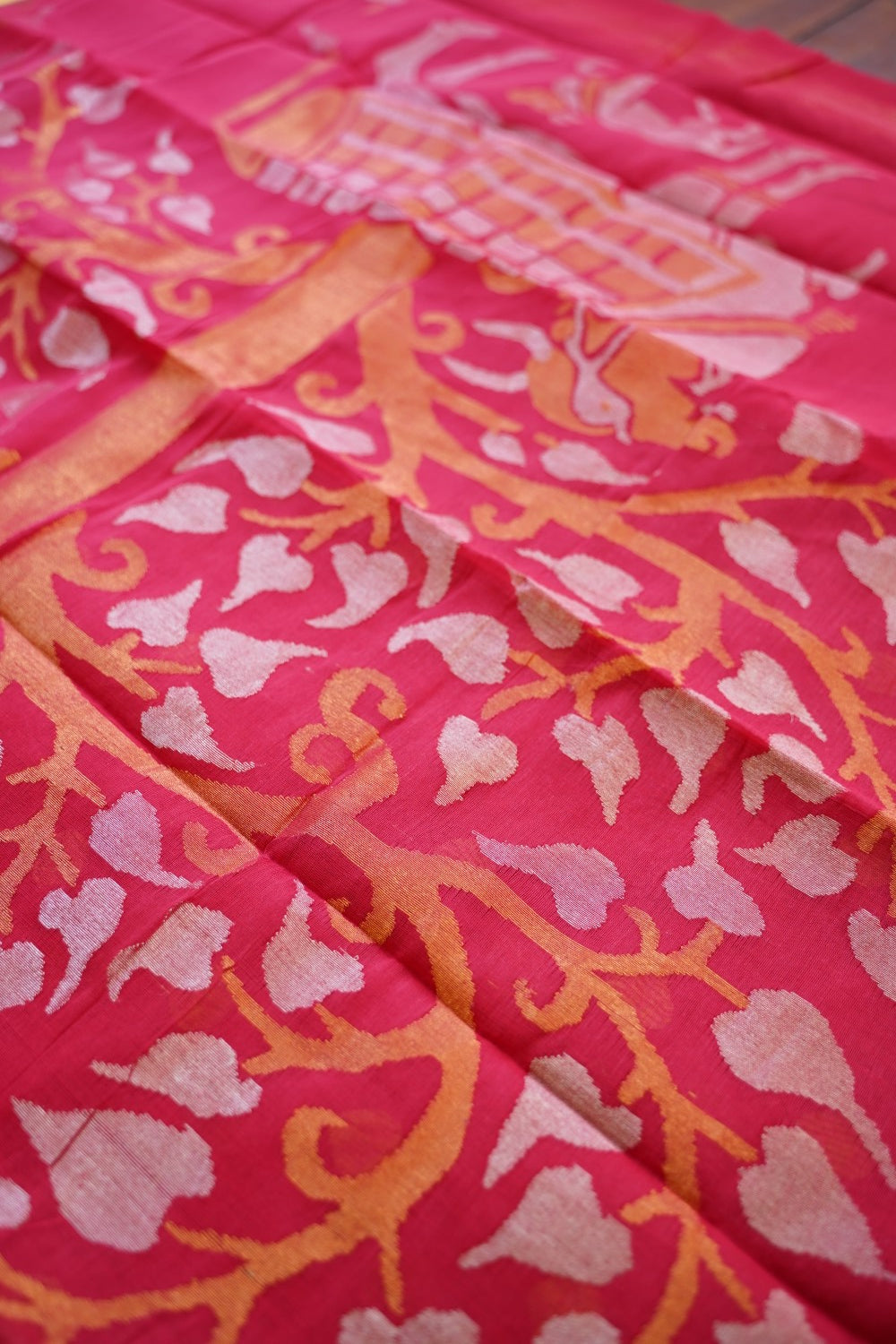 Red Jamdani  Ponduru handloom Cotton Saree PC11591