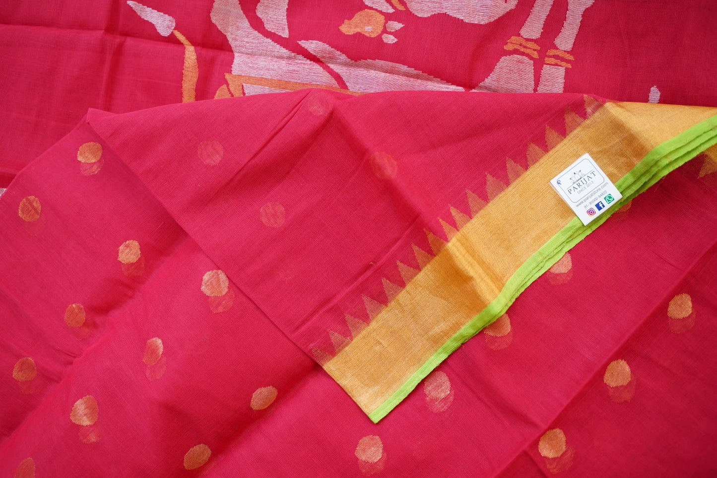 Red Jamdani  Ponduru handloom Cotton Saree PC11591