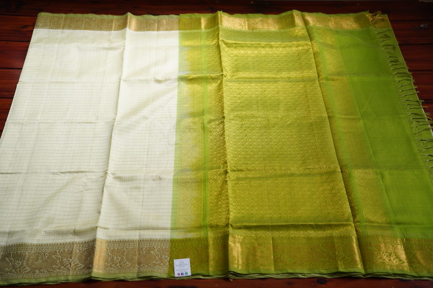 Half White Lakshadeepam  Kanchi Silk Cotton  Saree With Zari Border  PC11025