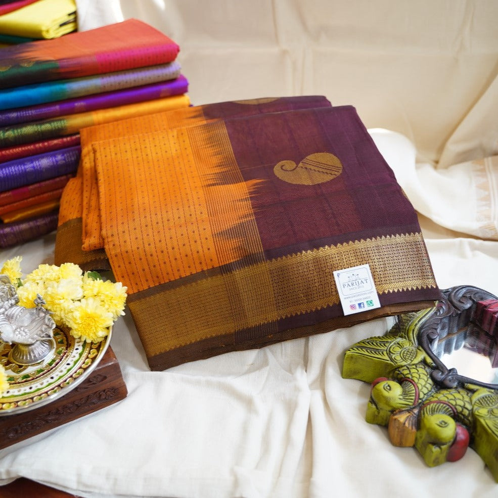 Yellow  Lakshadeepam Kanchi  Silk Cotton Saree With Zari  Border PC11738