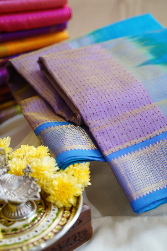 Lilac Lakshadeepam Kanchi  Silk Cotton Saree With Zari  Border PC11735