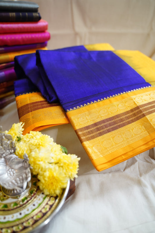 Navy Blue Kanchi  Silk Cotton Saree With Zari  Border PC11744