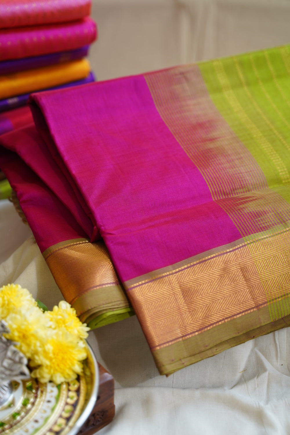 Magenta Pink Kanchi  Silk Cotton Saree With Zari  Border PC11714