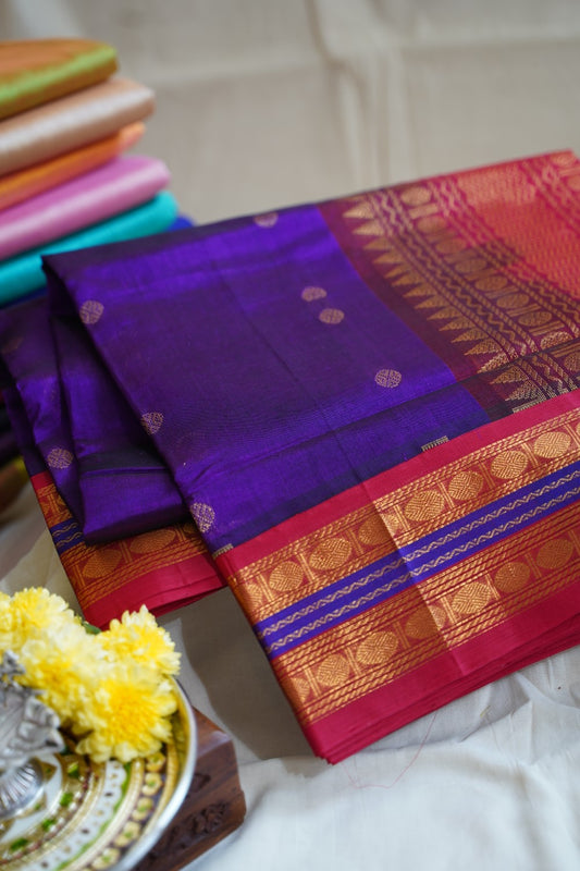 Purple Butta  Kanchi  Silk Cotton Saree With Zari  Border PC11741