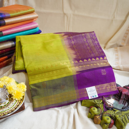 Parrot Green Butta  Kanchi  Silk Cotton Saree With Zari  Border PC11722