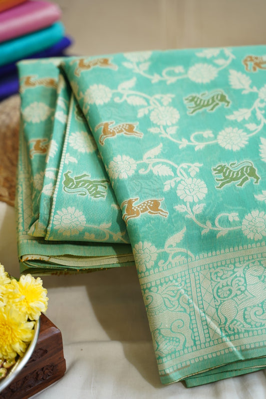 Green vanasingaram banarasi cotton Saree  PC11769