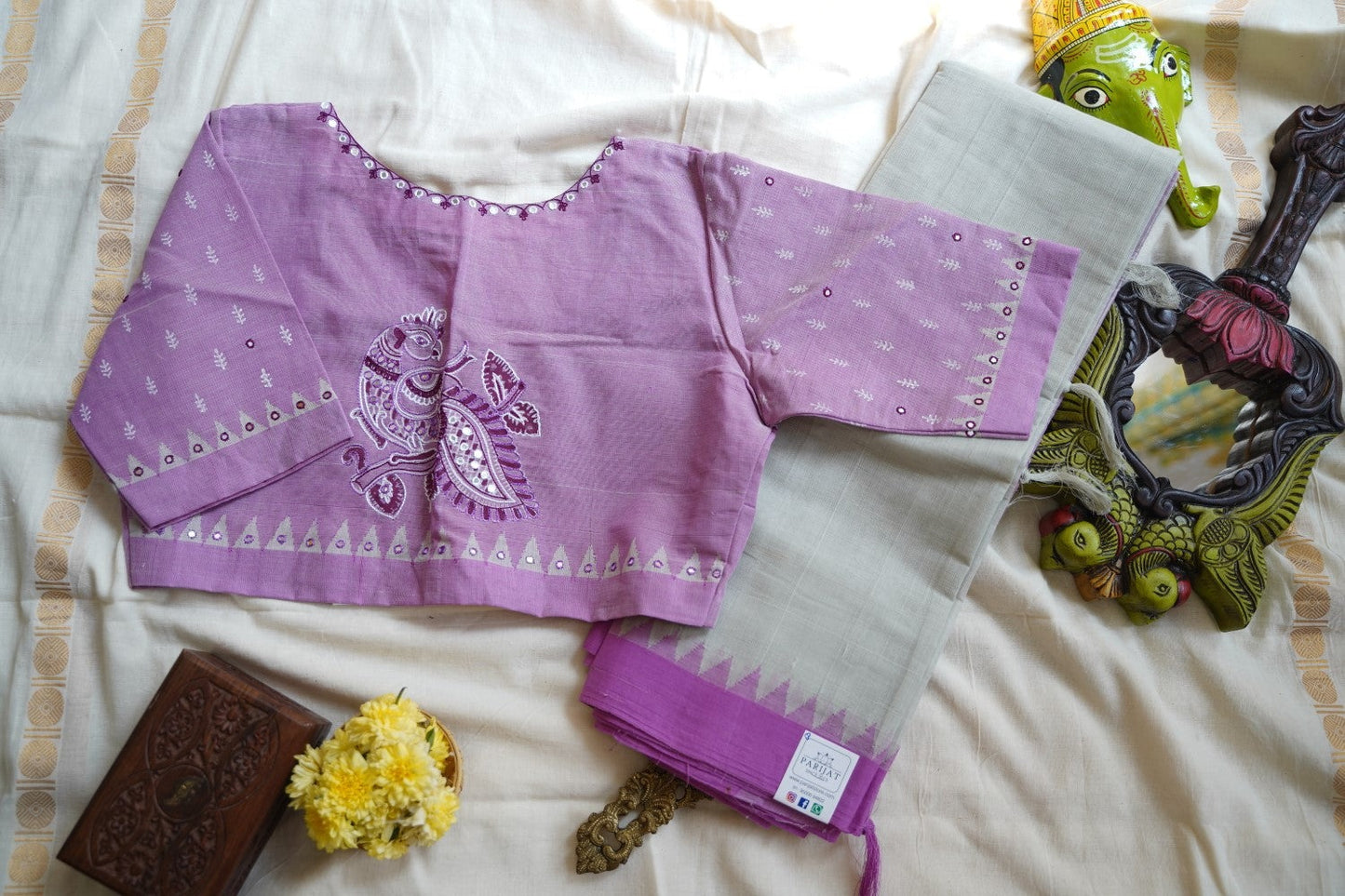 Pastel Ponduru Handloom Cotton Saree & Blouse Set PC10806