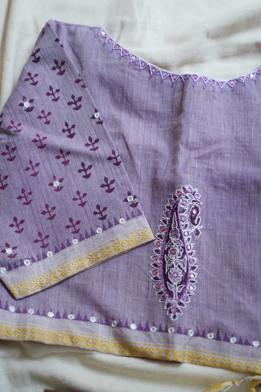 Lavender  Ponduru Handloom Cotton Saree & Blouse Set PC8821