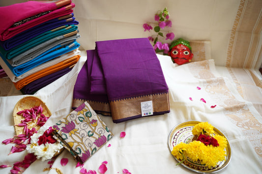 Jamun Purple  Mangalgiri Handloom Cotton Saree PC11938