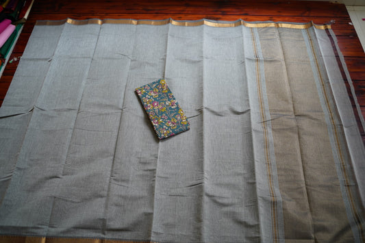 Grey  Mangalgiri Handloom Cotton Saree PC11948