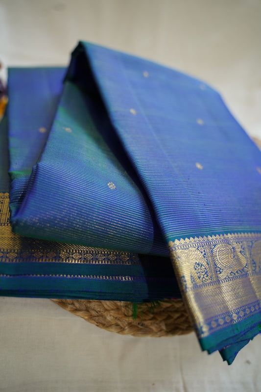 Peacock Blue Vairaoosi Pure 4gm Gold Kanchi Silk Saree PC10145