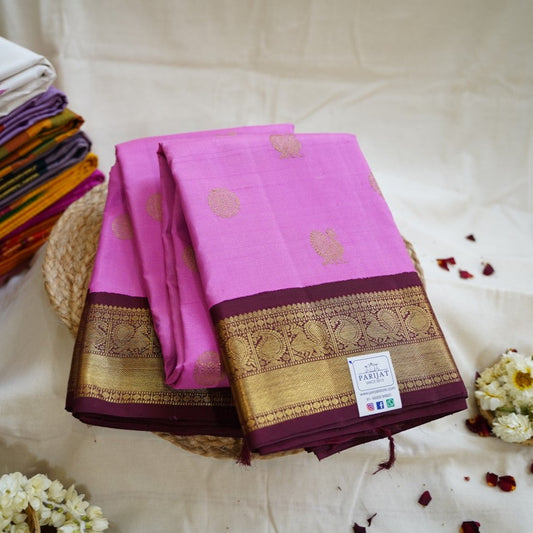 Pink Vairaoosi Korvai Pure 4gm gold Kanchi Silk Saree PC10758