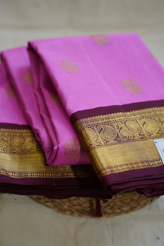 Pink Vairaoosi Korvai Pure 4gm gold Kanchi Silk Saree PC10758