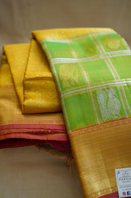 Gold Yellow Traditional Bridal Silk Saree with Pink Pallu PC12802