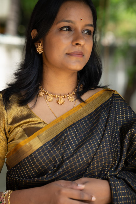 Black Pure Kanchi Silk Saree PC10184