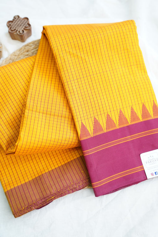 Golden Brown Mupbagam Vanasingaram Kanchi Handloom Silk Cotton Saree PC7020