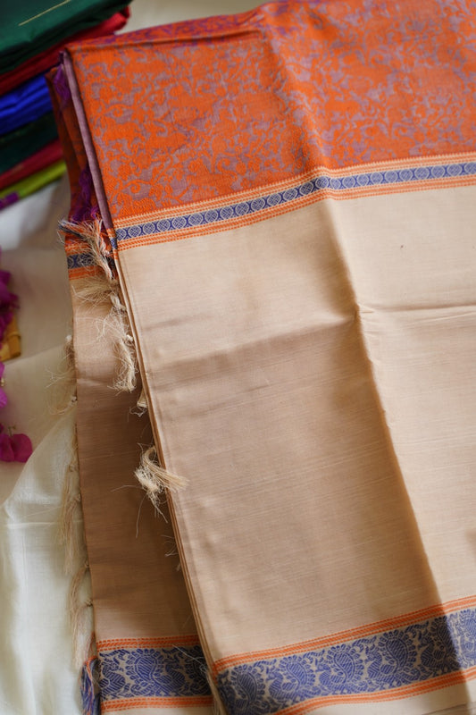 Golden Brown Mupbagam Vanasingaram Kanchi Handloom Silk Cotton Saree PC7020