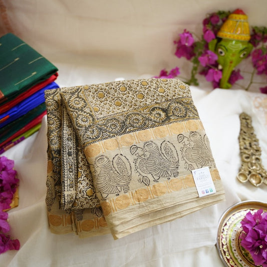Kalamkari Organic Sungadi cotton saree (without blouse) PC11682