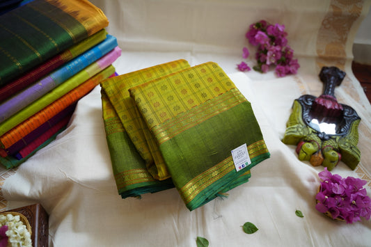 Olive Green  Kanchi  Silk Cotton Saree With Zari Border  PC10625