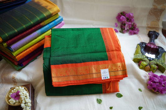 Green Kanchi  Silk Cotton Saree With Zari Border  PC10594