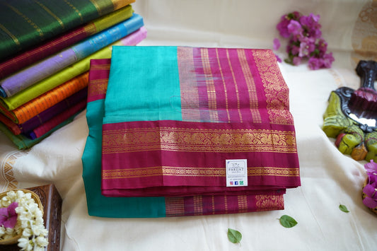 Peacock Blue Kanchi  Silk Cotton Saree With Zari  Border PC11709