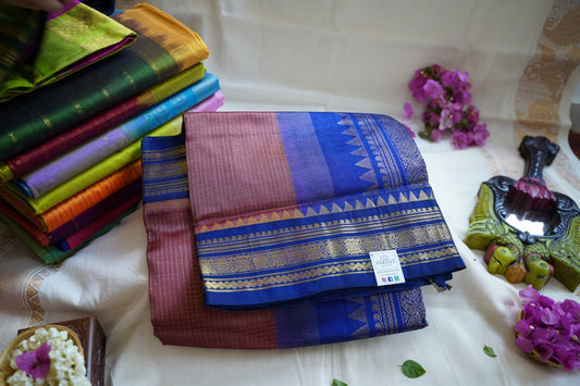 Brown  Kanchi Checks  Silk Cotton Saree With Zari Border PC10647