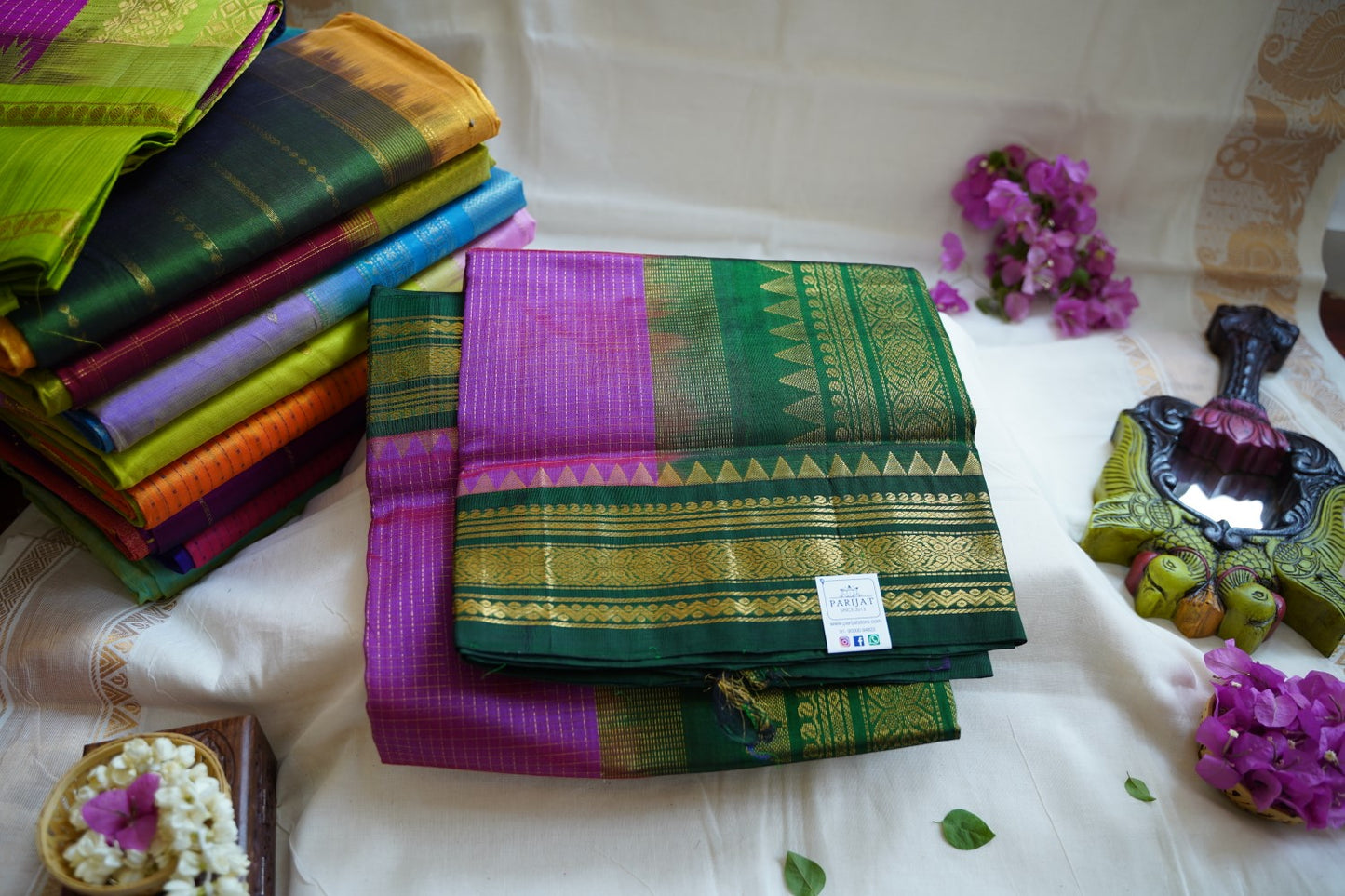 Purple Kanchi Checks Silk Cotton Saree With Zari Border  PC10471