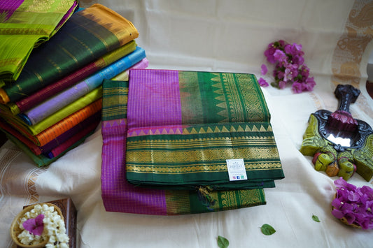 Purple Kanchi Checks Silk Cotton Saree With Zari Border  PC10471