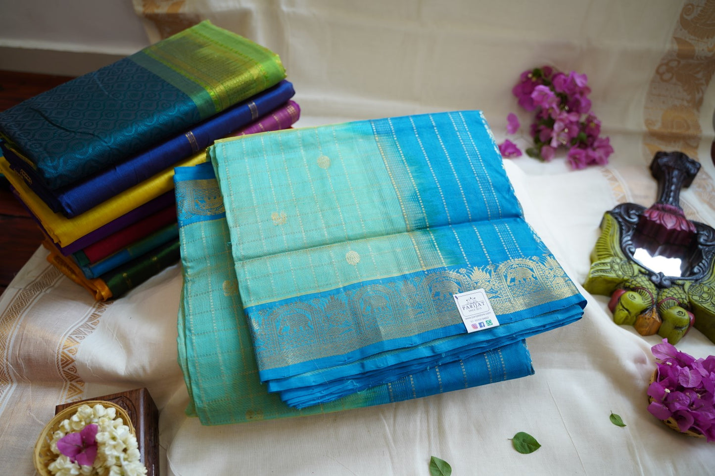 Chettinad handloom Cotton Saree With Thread  Border PC10244