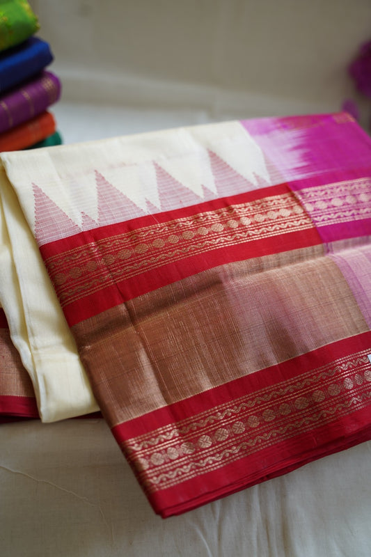 Off  White  Kanchi  Silk Cotton Saree With Zari Border PC11338